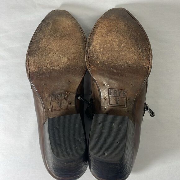 Frye Sacha Moto Brown Leather Boots Polished Finish Classic Design Size 8.5 - Picture 11 of 12